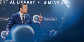 Secretary of War Pete Hegseth speaks at the Reagan National Defense Forum on Dec. 6, 2025 in Simi Valley, California.
