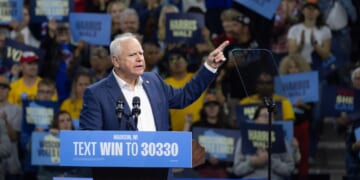 Minnesota Gov. Tim Walz speaks at a get-out-the-vote rally on Oct. 22, 2024, in Madison, Wisconsin.