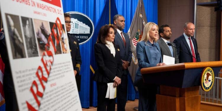Attorney General Pam Bondi, Washington Metropolitan Police Chief Pamela Smith, U.S. Attorney Jeanine Pirro, ATF Special Agent in Charge of Washington Anthony Spotswood, FBI Director Kash Patel, and FBI deputy director Dan Bongino speak during a Department of Justice news conference on Dec. 4, 2025, in Washington, DC.
