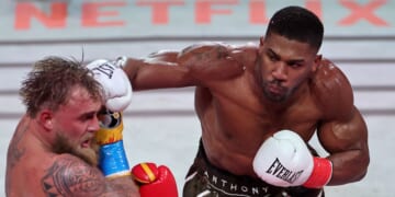 Jake Paul fights Anthony Joshua in their heavyweight bout at Kaseya Center on Dec. 19, 2025, in Miami, Florida.