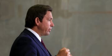 Florida Gov. Ron DeSantis speaks during a press conference held at the ICE Enforcement and Removal Operation office on May 1, 2025, in Miramar, Florida.