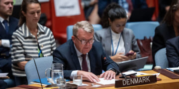 Denmark's Foreign Minister Lars Locke speaks at a Security Council meeting at the United Nations headquarters on Sept. 23, 2025.