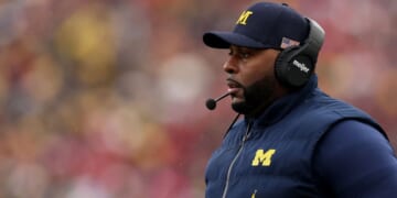 Head coach Sherrone Moore of the Michigan Wolverines reacts against the Ohio State Buckeyes Nov. 29 at Michigan Stadium in Ann Arbor, Michigan.