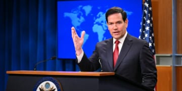 Secretary of State Marco Rubio speaks during an end-of-year press conference in the State Department Press Briefing Room in Washington, D.C., on Dec. 19, 2025.