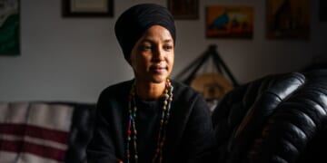 Rep. Ilhan Omar poses for a portrait inside her office on Capitol Hill on Dec. 10, 2025 in Washington, DC.
