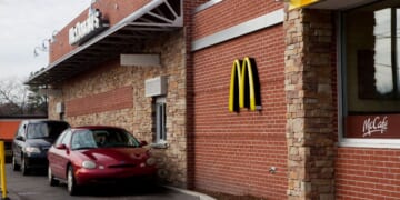 A McDonald's restaurant in Siler City, North Carolina, on Jan. 16, 2011, during the lunch hour with cars lined up at the drive-thru window.