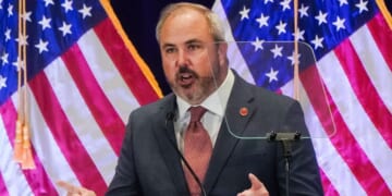 Florida State Senator and newly elected RNC Chairman Joe Gruters gives his acceptance speech during the General Session of the Republican National Committee Summer Meeting in Atlanta, Georgia, on Aug. 22, 2025.