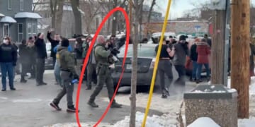 An immigration officer used a paintball gun to help disperse hostile anti-ICE protesters Monday in Minneapolis, MInnesota.