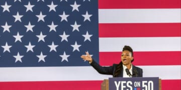 Democrat Representative Jasmine Crockett speaks at an event in Los Angeles on Nov. 1, 2025.