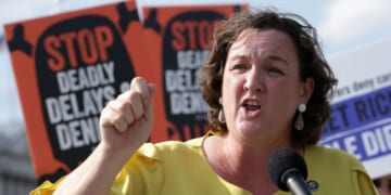 Former Rep. Katie Porter, a Democrat from California, speaks during a news conference on Medicare Advantage plans in front of the U.S. Capitol on July 25, 2023, in Washington, D.C.