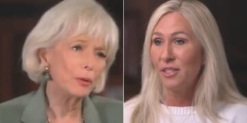 Outgoing Georgia GOP Rep. Marjorie Taylor Greene, right, was quick to turn the question around on CBS's Lesley Stahl. (60 Minutes / YouTube screen shot)