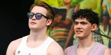 The cast of "Heartstoppers" on the Trafalgar Square Stage on July 1, 2023, in London, England.