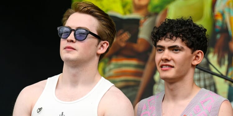 The cast of "Heartstoppers" on the Trafalgar Square Stage on July 1, 2023, in London, England.