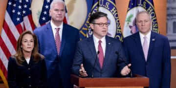 House Speaker Mike Johnson of Louisiana, flanked by other House Republicans, discusses affordability Wednesday at a news conference at the U.S. Capitol in Washington, D.C. The Republican leaders discussed health care plans with a vote regarding an extension of Obamacare subsidies looming.