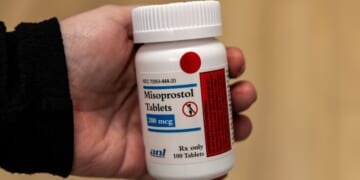 In this photo illustration, a bottle of misoprostol is seen at Wyoming's last abortion clinic, Wellspring Center, on March 10, 2025, in Casper, Wyoming.