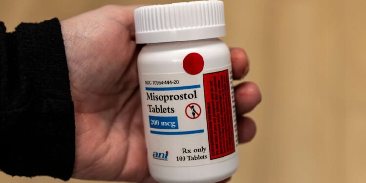 In this photo illustration, a bottle of misoprostol is seen at Wyoming's last abortion clinic, Wellspring Center, on March 10, 2025, in Casper, Wyoming.