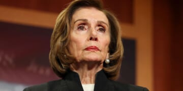 Speaker Emerita Nancy Pelosi listens to House Minority Leader Hakeem Jeffries speak at the U.S. Capitol on Nov. 20, 2025, in Washington, D.C.