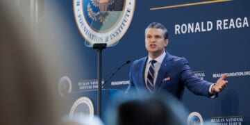 Secretary of Defense Pete Hegseth speaks at the Reagan National Defense Forum on Dec. 6, 2025 at the Ronald Reagan Presidential Library in Simi Valley, California.