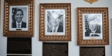 Newly-installed plaques for former U.S. presidents are displayed along the "Presidential Walk of Fame" in the White House in Washington, DC on Dec. 17, 2025.
