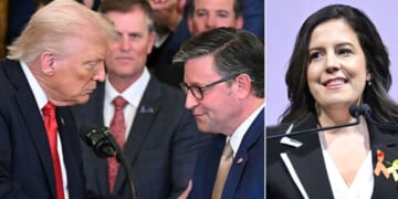 President Donald Trump, seen in an October photo, got involved after a clash between House Speaker Mike Johnson and New York GOP Rep. Elise Stefanik, right.