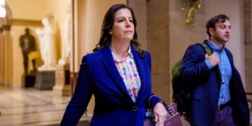 Rep. Elise Stefanik walks down Statuary Hall at the U.S. Capitol in Washington, DC on April 10, 2025.