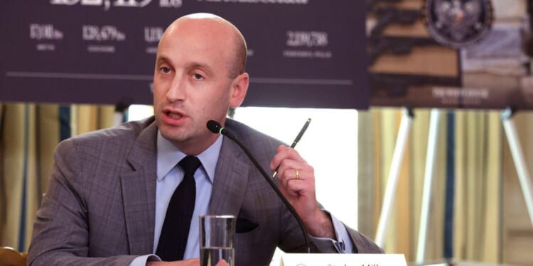 US Homeland Security Advisor and White House Deputy Chief of Staff Stephen Miller delivers remarks at the president's Homeland Security Task Force in the State Dining Room of the White House on Oct. 23, 2025 in Washington, DC.