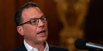 Pennsylvania Gov. Josh Shapiro sits for an interview with Washington Post reporter Colby Itkowitz at the Pennsylvania State Capitol on June 11, 2025.