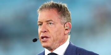ESPN Broadcaster Troy Aikman looks on before the game between the Jacksonville Jaguars and the Kansas City Chiefs at EverBank Stadium on Oct. 6, 2025, in Jacksonville, Florida.