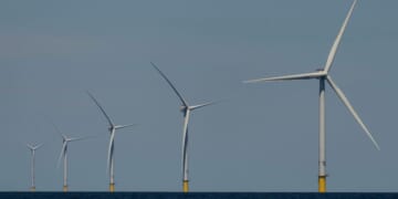 Wind turbines operate at Vineyard Wind 1 offshore wind farm off the coast of Massachusetts on July 19, 2025.