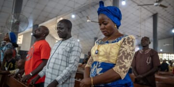 Catholics pray inside Saint Michael's Cathedral during a Sunday service in Minna on Nov. 30, 2025.