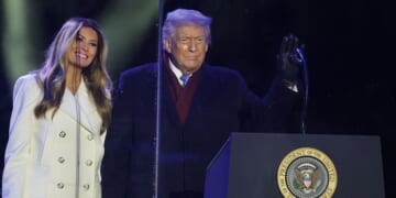 President Donald Trump and first lady Melania Trump participate in the 103rd National Christmas Tree Lighting Ceremony at the White House Ellipse on Dec. 4, 2025, in Washington, D.C.