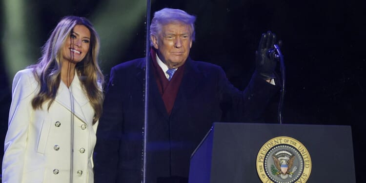 President Donald Trump and first lady Melania Trump participate in the 103rd National Christmas Tree Lighting Ceremony at the White House Ellipse on Dec. 4, 2025, in Washington, D.C.