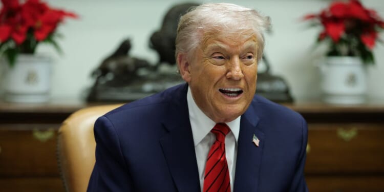 President Donald Trump speaks during a roundtable discussion with top business leaders in the Roosevelt Room at the White House on Dec. 10, 2025, in Washington, D.C.