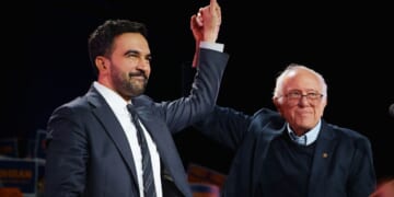 New York Mayor-elect Zohran Mamdani is seen in an Oct. 26 photo celebrating with Sen. Bernie Sanders, a socialist from Vermont. Mamdani announced Sanders and embattled New York Attorney General Letitia James will participate in his Jan. 1 swearing-in.