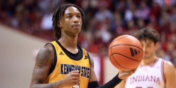 Simeon Cottle of the Kennesaw State Owls shoots a free throw in the game against the Indiana Hoosiers at Simon Skjodt Assembly Hall on Dec. 29, 2023, in Bloomington, Indiana.
