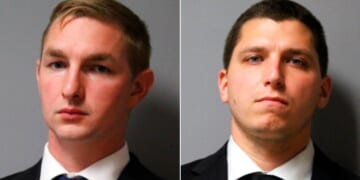 Austin police officers Christopher Taylor, left, and Karl Krycia, right, were initially indicted in 2019 for murder for a line-of-duty fatal shooting of an Austin man who came at them with a knife.