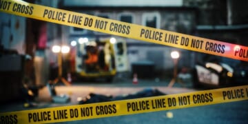 A stock image depicts a crime scene. Los Angeles police responded after a New Year's Eve shooting incident at an apartment complex.