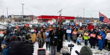 Demonstrators rally outside a Target location on Dec. 4, 2025, in Minneapolis, Minnesota.