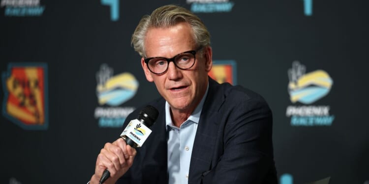 NASCAR Commissioner Steve Phelps speaks to the media during the NASCAR annual "State of the Sport" news conference at Phoenix Raceway on Oct. 31, 2025, in Avondale, Arizona.