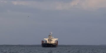 A crude oil tanker sails along the short of lake Maracaibo, in Zulia state, Venezuela on Jan. 6, 2026.