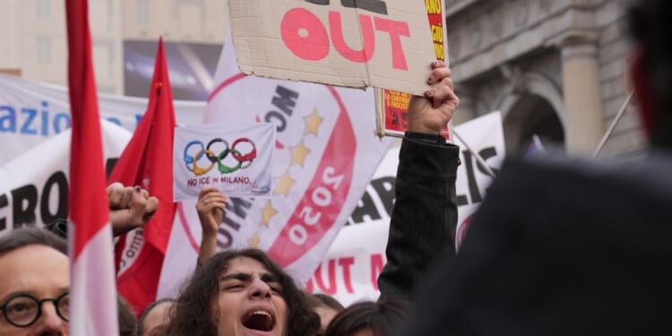 Demonstrators in Milan protest ICE unit at Winter Olympics