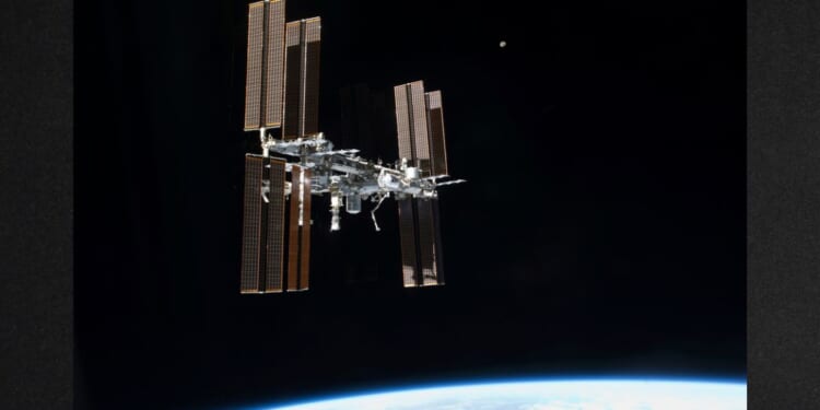The International Space Station is seen from the space shuttle Atlantis in a file photo dated July 19, 2011, after it left the orbiting complex.