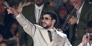 Puerto Rican rapper Benito Antonio Martínez Ocasio, who goes by the stage name Bad Bunny, performs on stage at his Dec. 10 show in Mexico City.