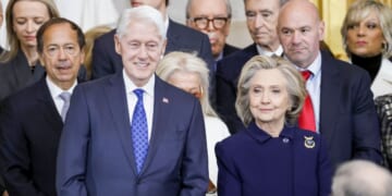 Former President Bill Clinton and former Secretary of State Hillary Clinton attend the inauguration ceremony of President Donald Trump in the Capitol Rotunda in Washington, D.C., on Jan. 20, 2025.