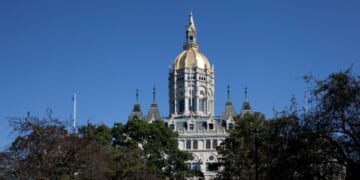 The Connecticut State Capitol is located north of Capitol Avenue and south of Bushnell Park in Hartford, Connecticut.