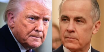 Canadian Prime Minister Mark Carney, right, said his country now has no plans to proceed with a trade deal with Beijing after President Donald Trump threatened harsh tariffs.