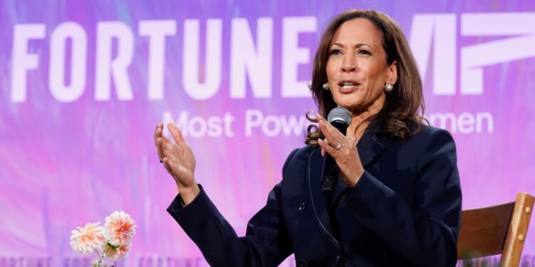 Former Vice President Kamala Harris speaks onstage during the Fortune Most Powerful Women Gala 2025 at Washington National Cathedral on Oct. 14, 2025, in Washington, D.C.