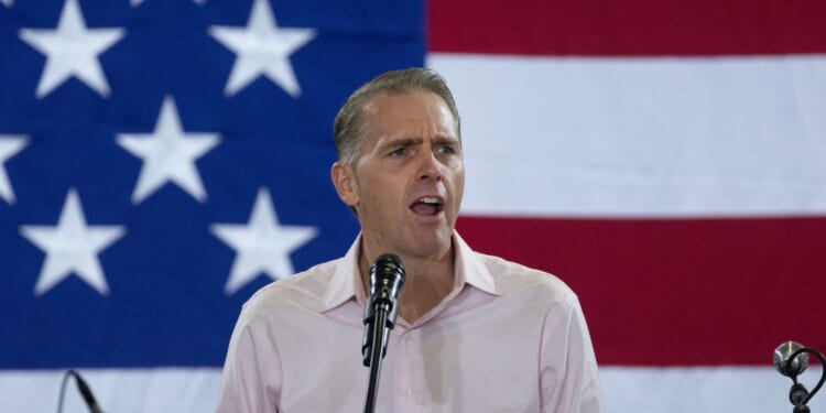 Conservative commentator Scott Jennings speaks at the Ashley's BBQ Bash fundraiser hosted by Rep. Ashley Hinson on Aug. 23, 2025, in Cedar Rapids, Iowa.