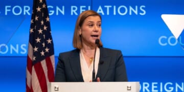 Sen. Elissa Slotkin delivers a speech on national security at the Council of Foreign Relations on Sept. 5, 2025, in New York City.