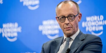 German chancellor Friedrich Merz, seen at the 2025 World Economic Forum annual meeting in Davos, Switzerland, is one of the European leaders who have expressed interest in activating the EU's "trade bazooka" against the United States.